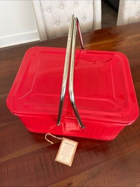 Southern Living Red Metal Picnic Basket w/ Chrome handles - Fun decoration